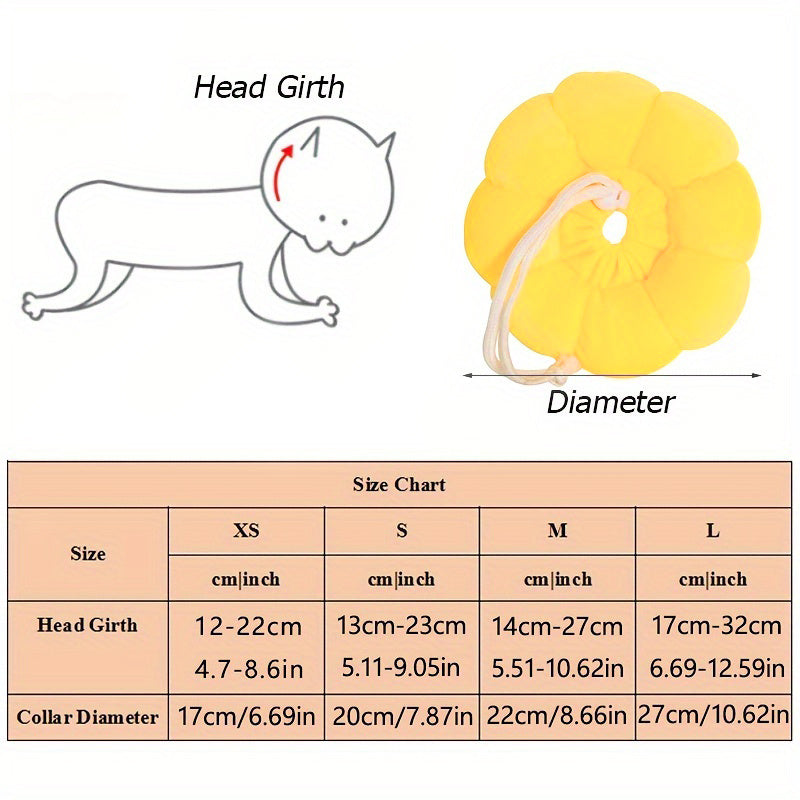 Wefulfil Recovery Neck Cone size chart showing head girth and collar diameter measurements for pets