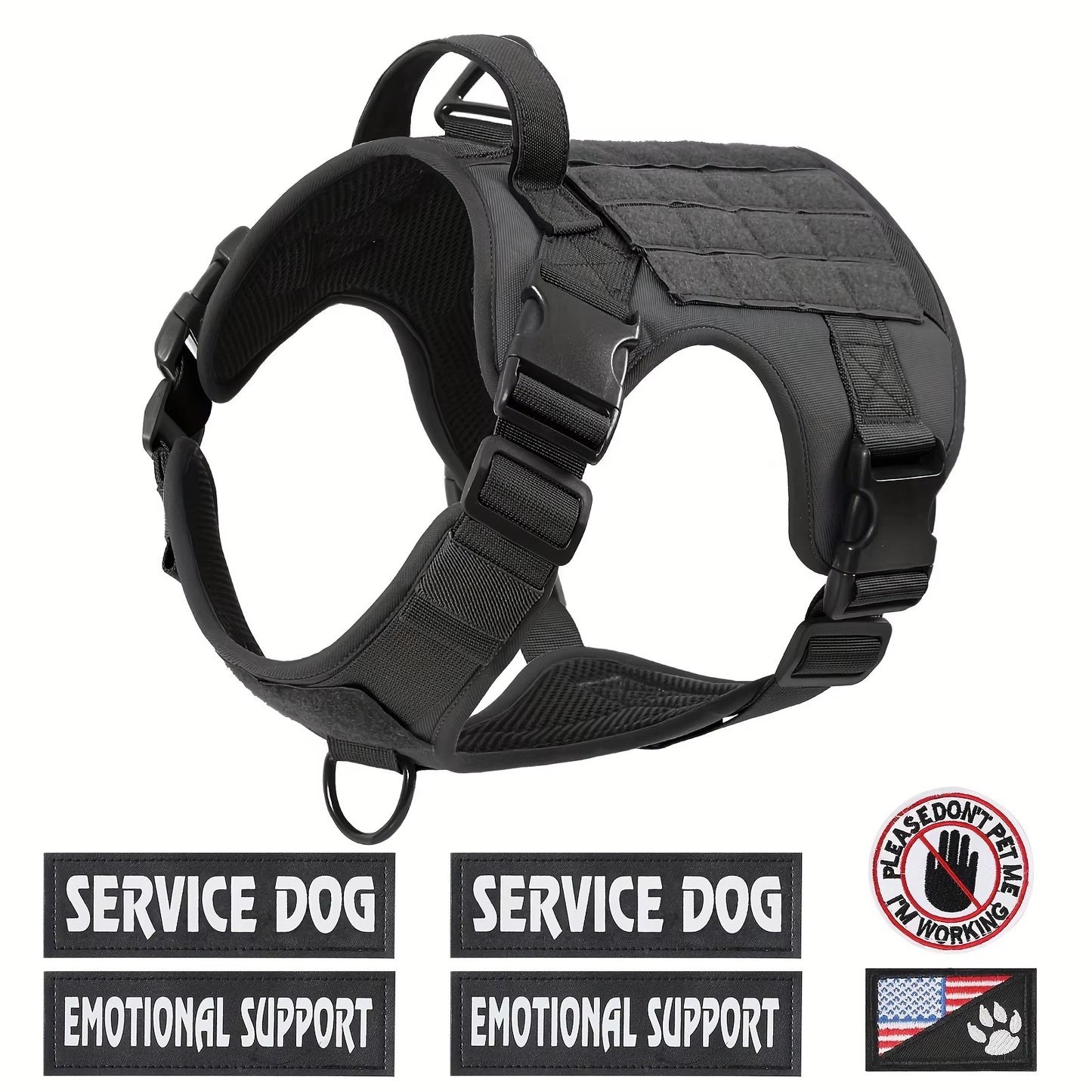 Wefulfil black Reflective Service Dog Vest with adjustable straps and service dog patches