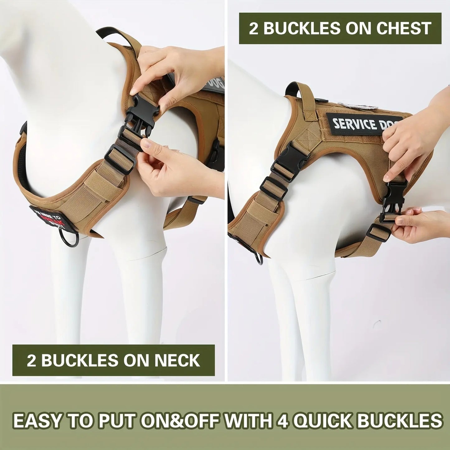 Wefulfil Reflective Service Dog Vest with 4 quick buckles on neck and chest for easy on and off