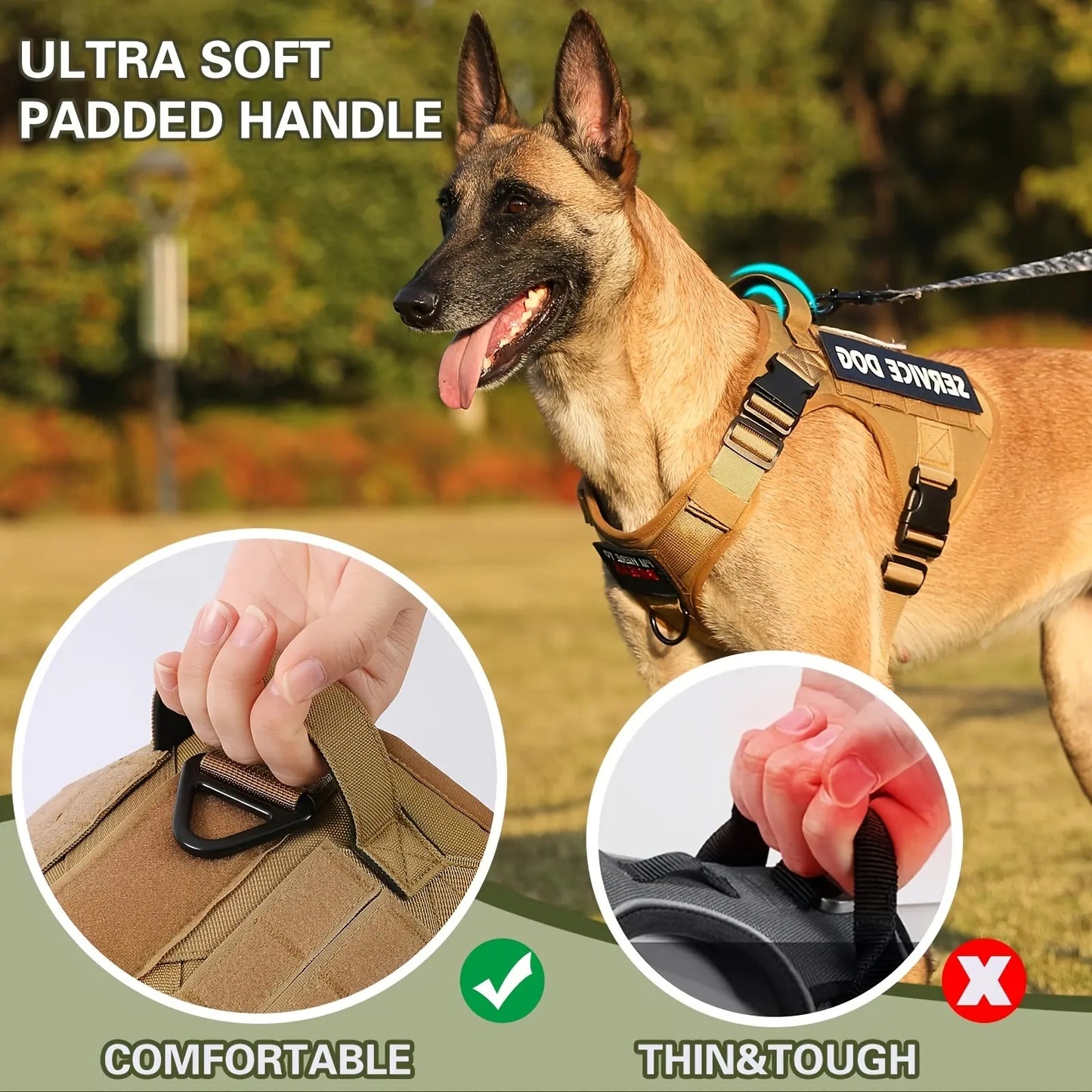 Wefulfil Reflective Service Dog Vest with ultra soft padded handle for comfort and control