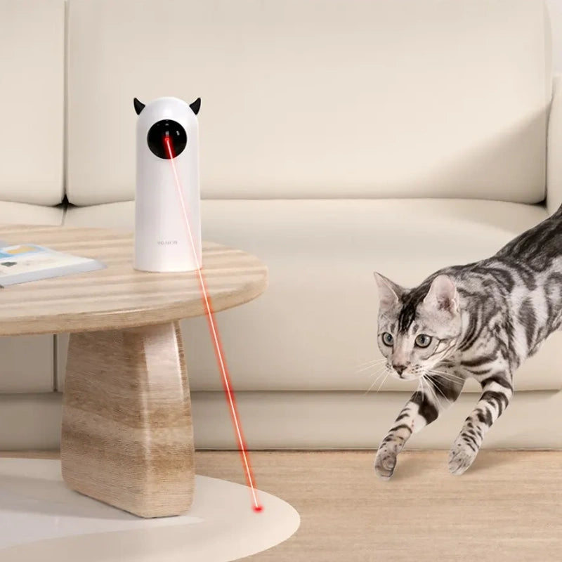 Purrfect Pet Haven Laser Cat Toy white automatic cat laser with rotating beam and playful tabby chasing