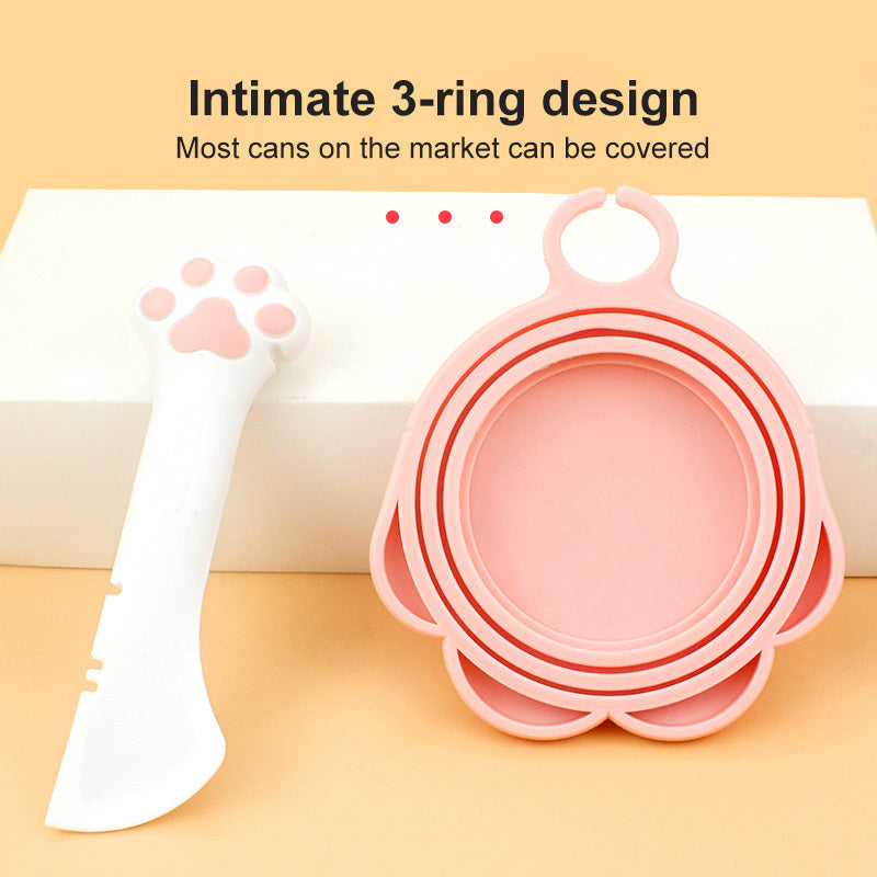 Wefulfil Scoop Spoon Jar Opener with pink three-ring design and white paw-shaped scoop for pet supplies