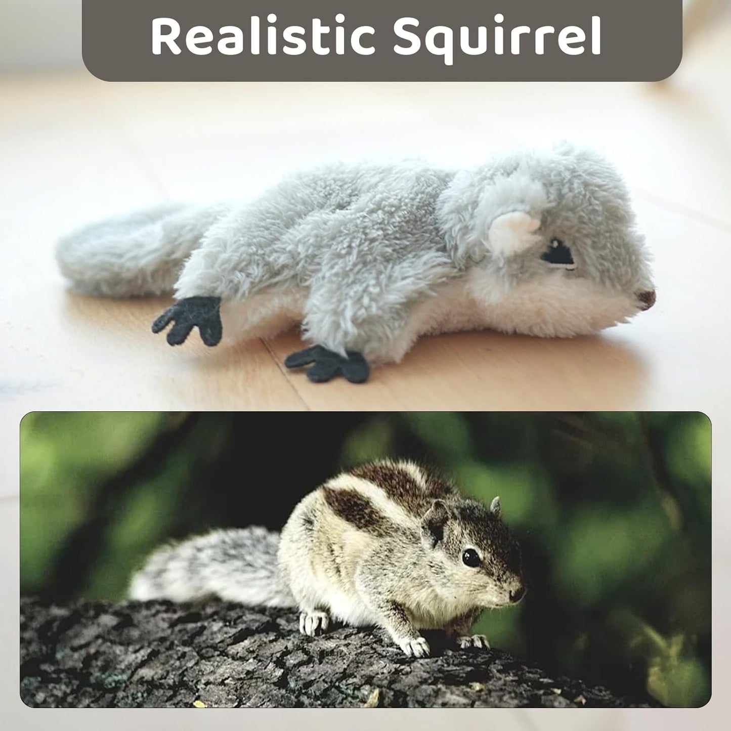 Wefulfil Squirrel Cat Catnip Toy in gray realistic design resembling a real squirrel for cats