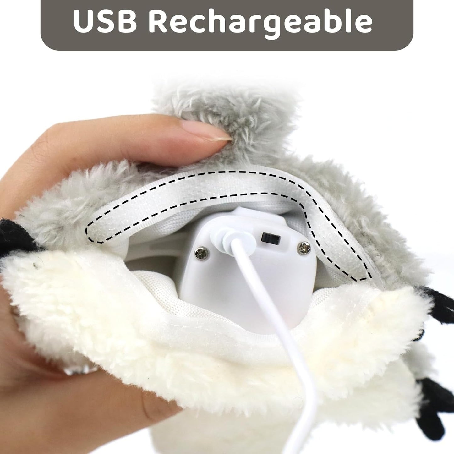 Wefulfil Squirrel Cat Catnip Toy showing USB rechargeable feature with charging cable connected