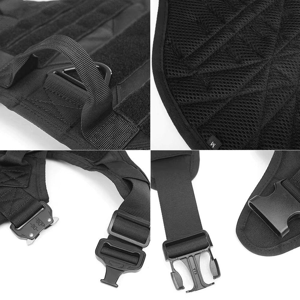 Wefulfil Tactical Service Dog Vest Harness in black with sturdy straps, quick-release buckles, and breathable mesh padding