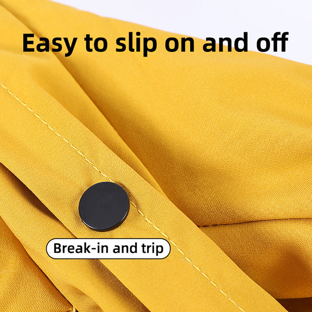 Yellow Wefulfil waterproof dog raincoat with hood close up showing snap button and easy slip on design