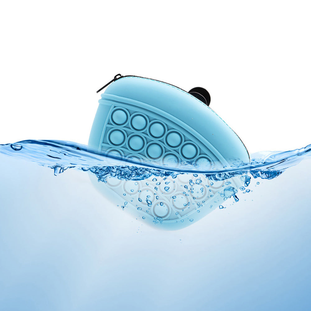 Wefulfil blue silicone Treat Pouch Bag floating in water with bubble pop design