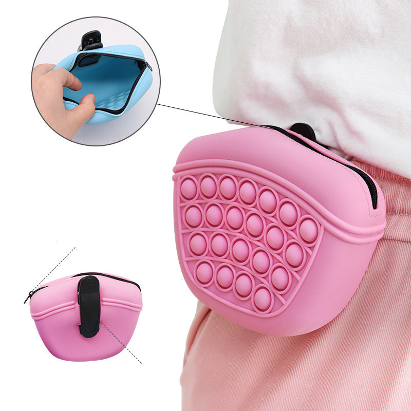Wefulfil pink Treat Pouch Bag with pop-it design clipped to waist for easy pet treat storage