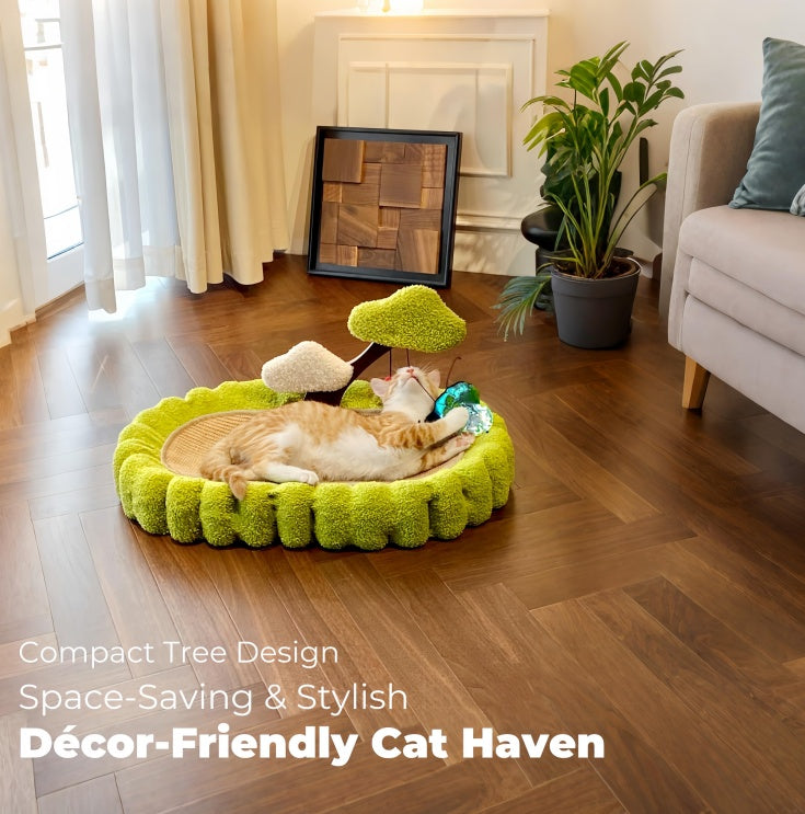 Wefulfil Tree Scratching Post with compact tree design and green plush for cats in living room