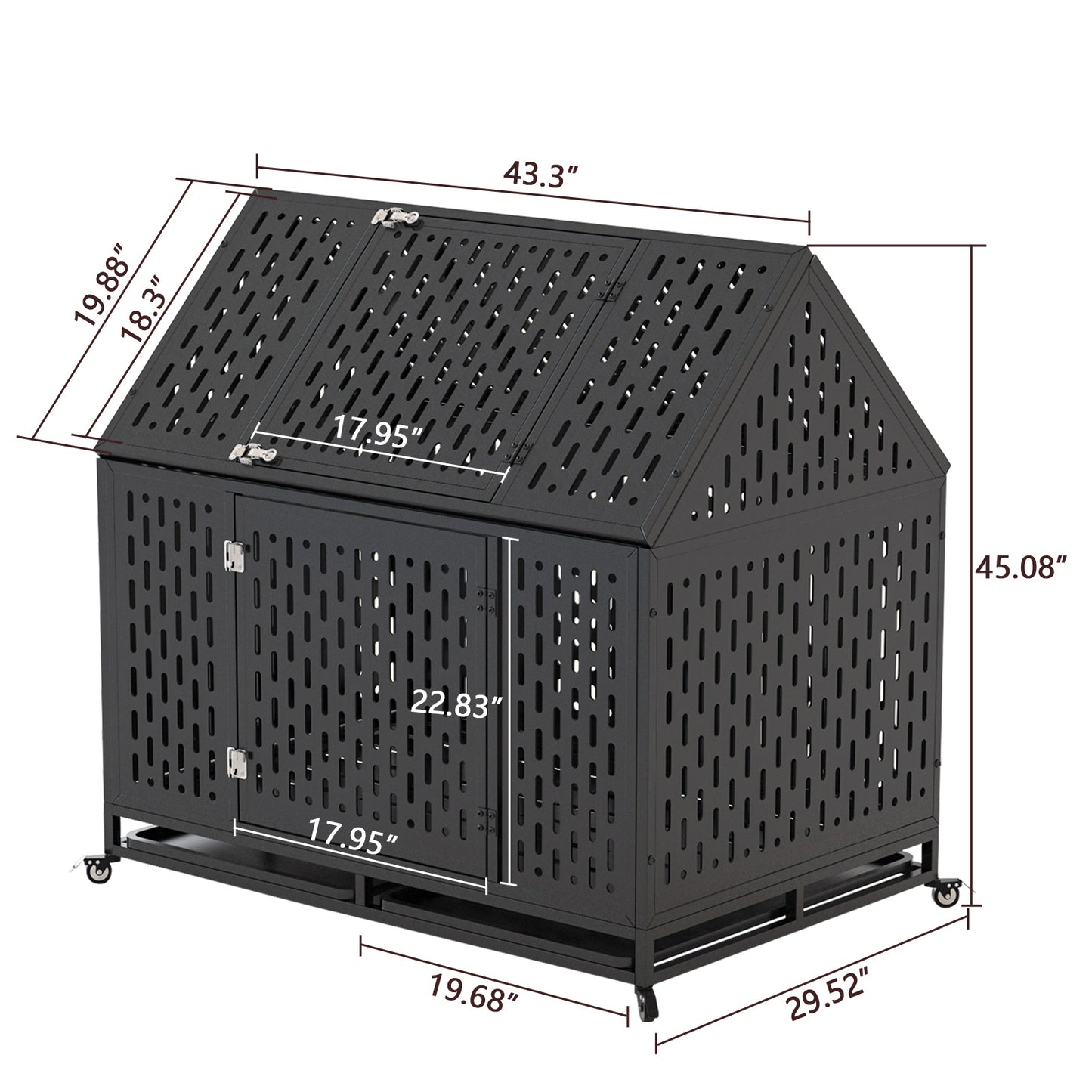 Wefulfil heavy duty dog crate metal outdoor kennel with locking door wheels and ventilation panels