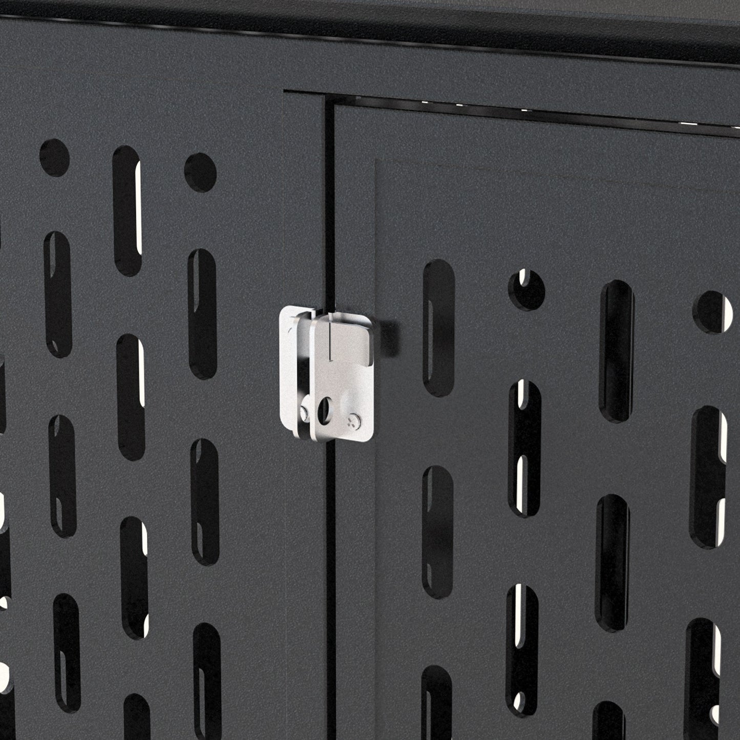 Wefulfil heavy duty dog crate black steel panel with ventilated slots and silver latch close up