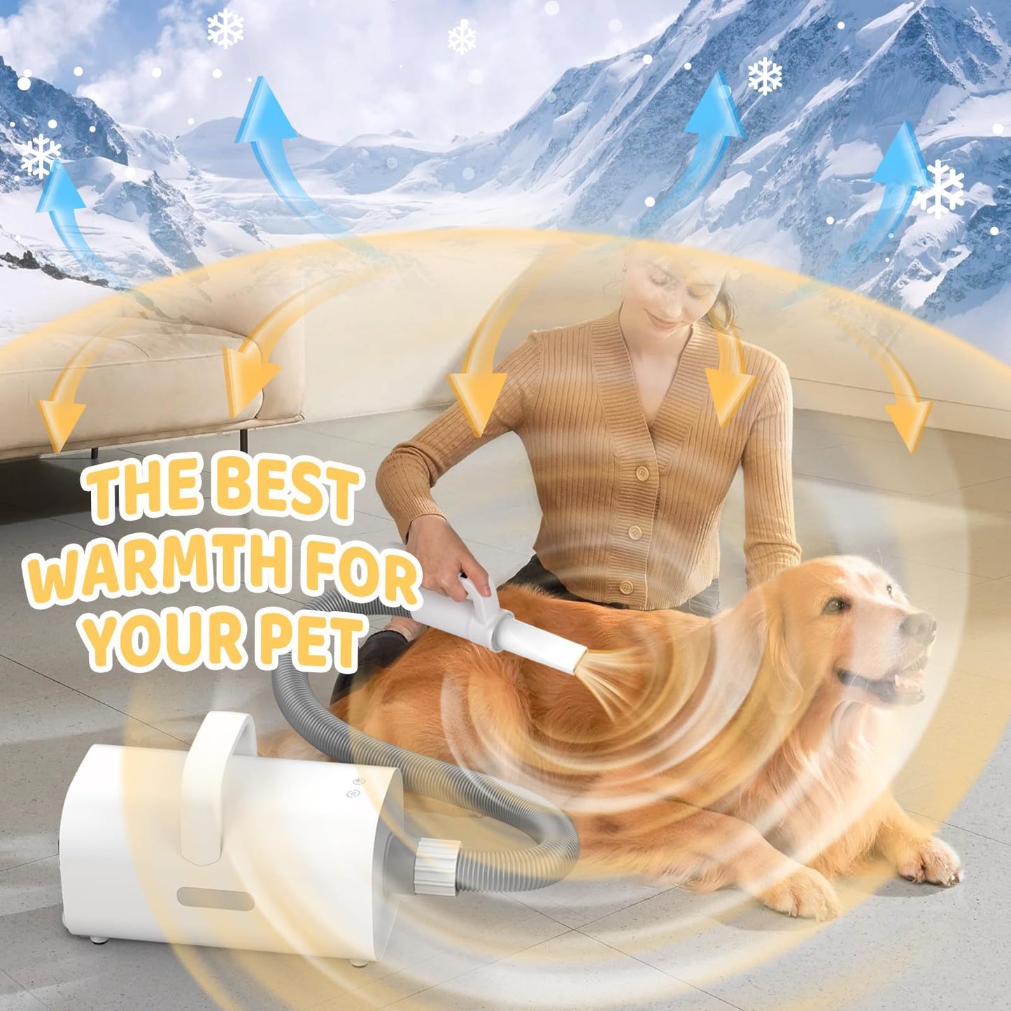 Wefulfil Pet Grooming Vacuum Cleaner removing pet hair while providing warmth for dogs
