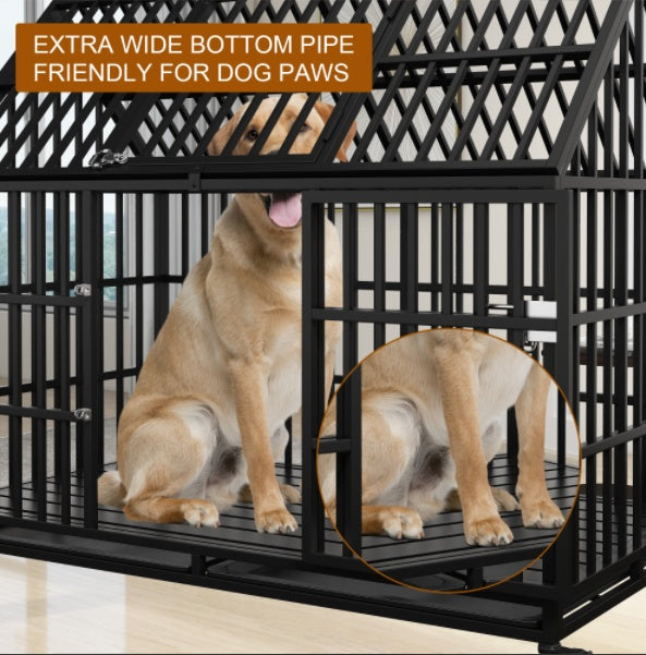 Wefulfil black metal dog crate with tan dog sitting and wide bottom pipe detail Dog Crate For Large Dogs