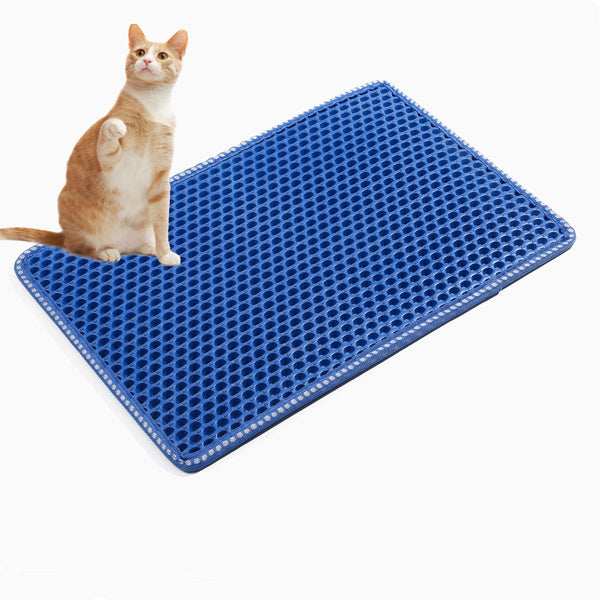 Wefulfil Double-layer Rice Cat blue textured mat with sitting orange and white cat