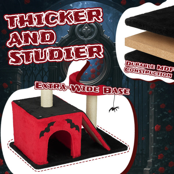 Wefulfil Gothic Cat Tree with thicker durable MDF construction and extra-wide base in red and black