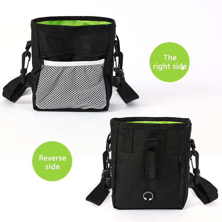 Wefulfil black Training Treat Utility Pouch with front mesh pocket and adjustable strap shown from front and back