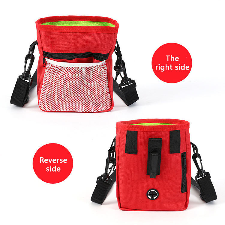 Wefulfil red Training Treat Utility Pouch with front mesh pocket and adjustable strap showing both sides