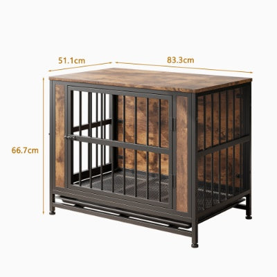 Wefulfil wood and metal dog crate with sturdy frame and rustic wood panels for secure pet containment
