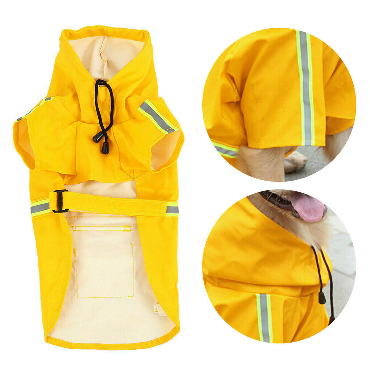Wefulfil yellow Waterproof Dog Rain Jacket with reflective stripes and adjustable hood for pet protection