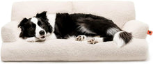 Black and white dog resting comfortably on a soft waterproof pet bed by Printify