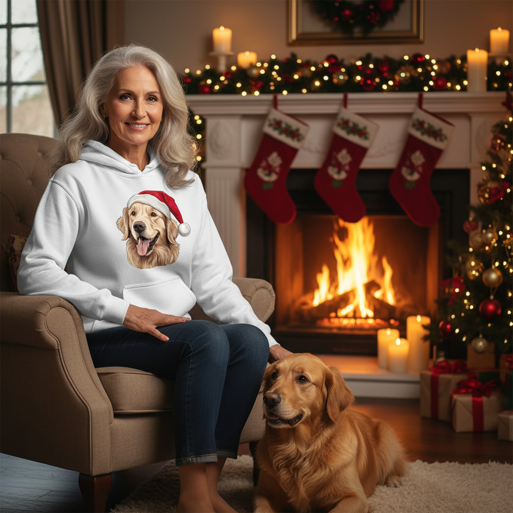 White Golden Santa Hoodie Lifestyle
