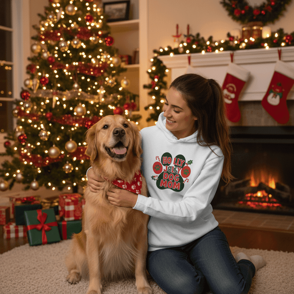 Holly Dog Mom Hoodie - Festive Christmas Pet Lover Gift - Purrfect Pet Haven