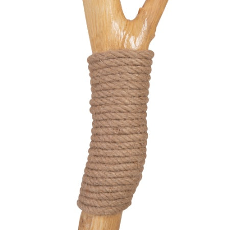Close-up of natural wooden post wrapped with durable brown rope on White Plush Natural Cat Tree