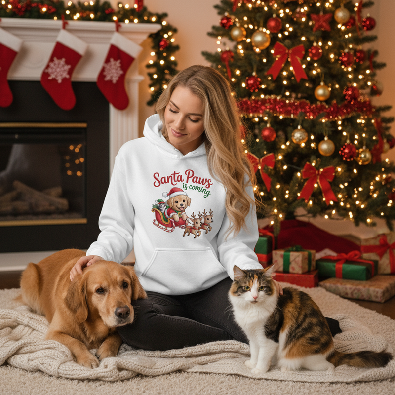 White Santa Paws is Coming Hoodie