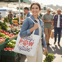 Stay Pawsitive Tote Bag with Paw Prints for Pet Lovers - Purrfect Pet Haven