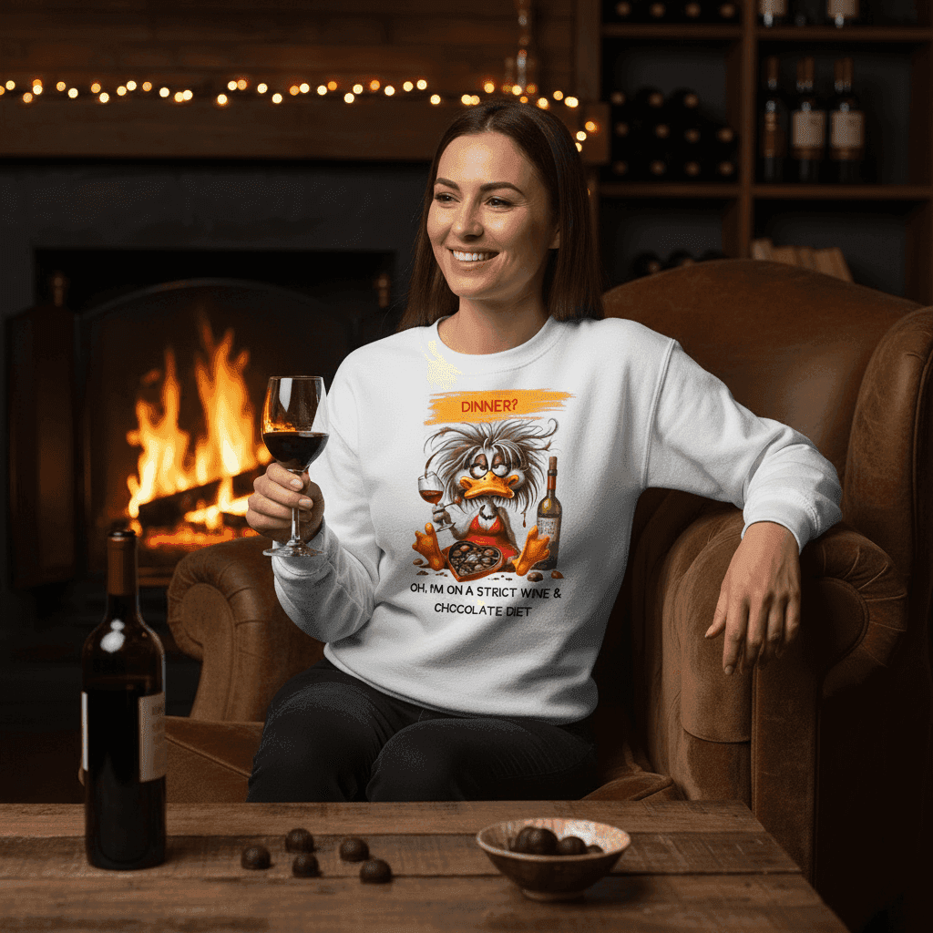 Funny Wine and Chocolate Diet Sweatshirt - Cozy Humor Gift - Purrfect Pet Haven