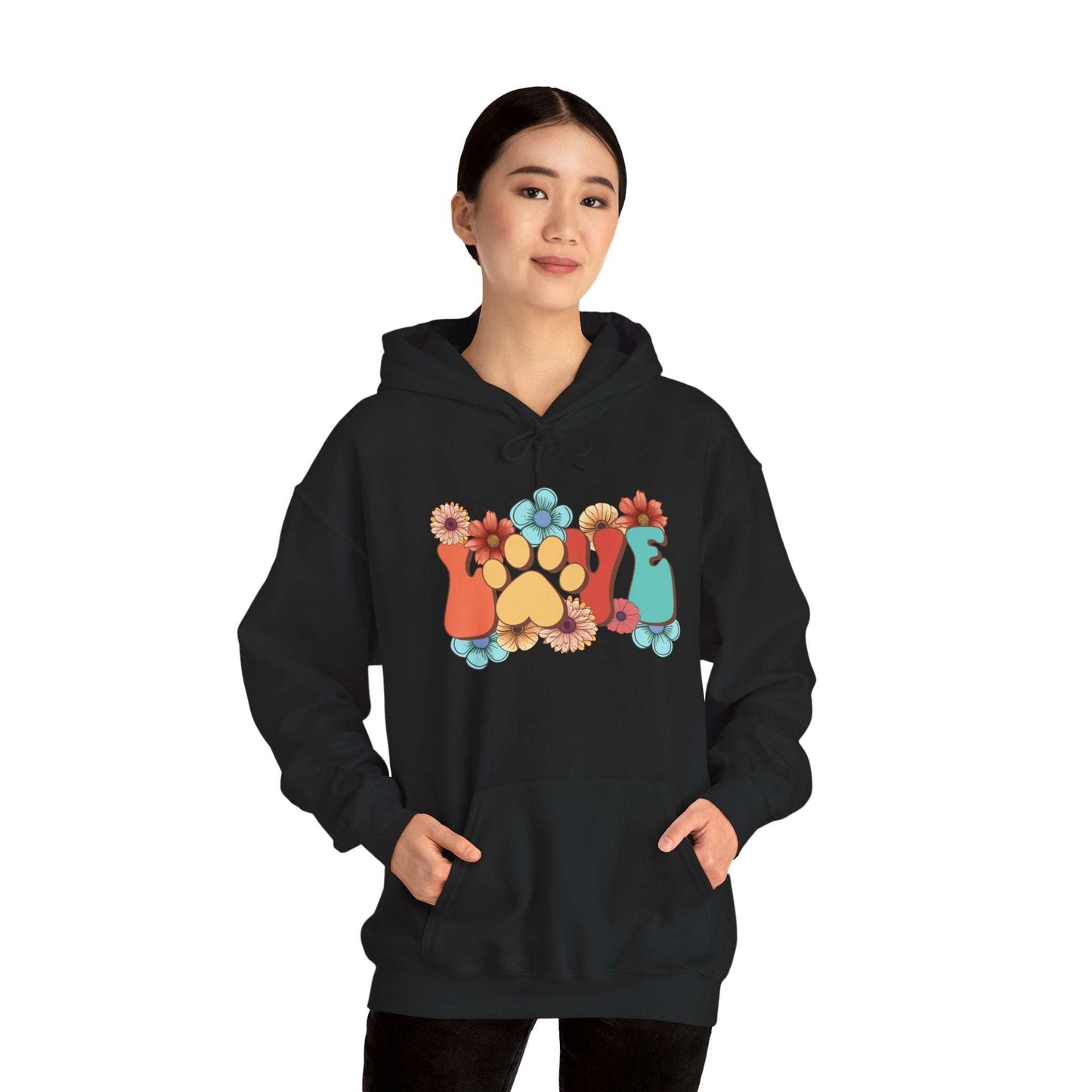 Colorful Floral Paw Print Hooded Sweatshirt - Animal Lover Hoodie - Purrfect Pet Haven