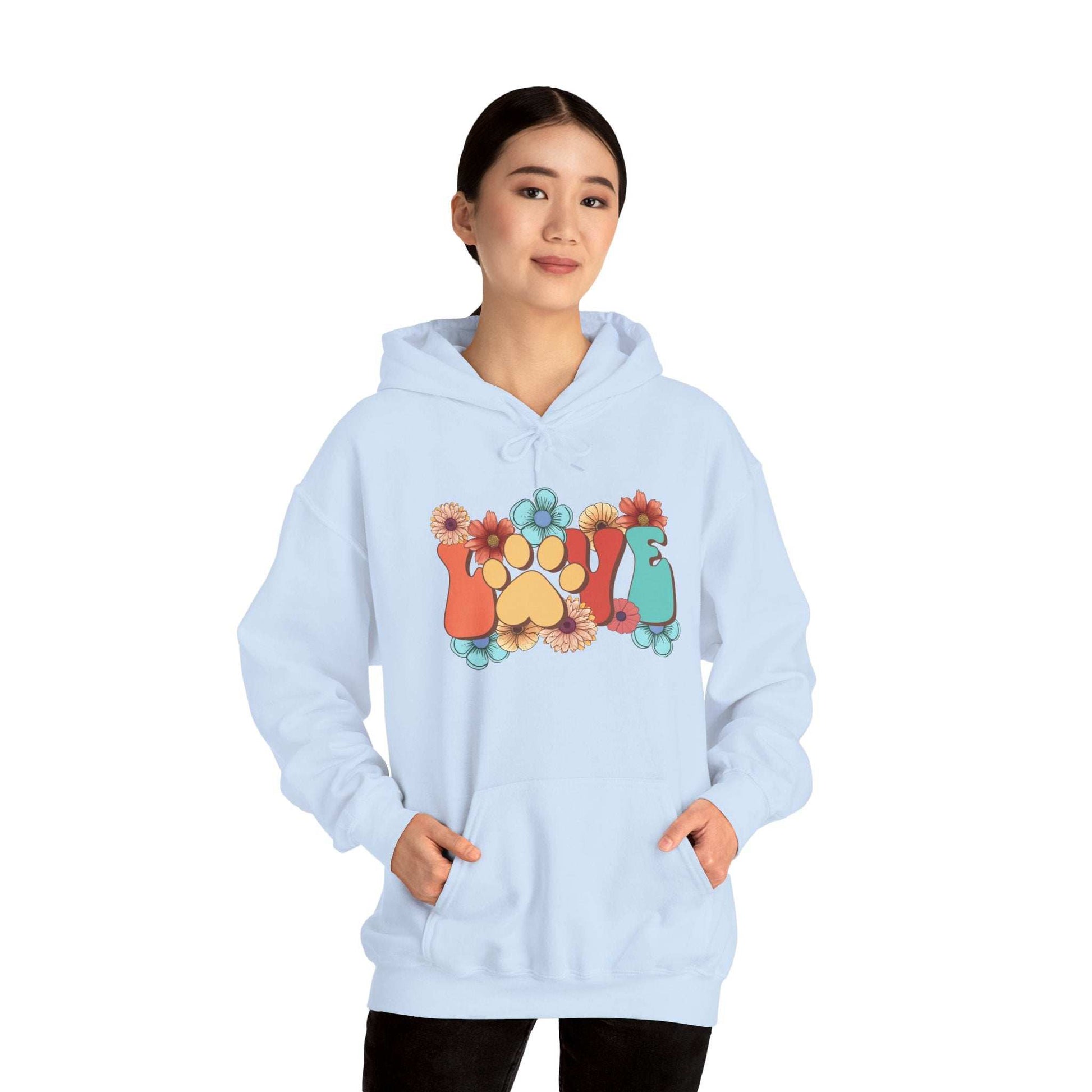 Colorful Floral Paw Print Hooded Sweatshirt - Animal Lover Hoodie - Purrfect Pet Haven