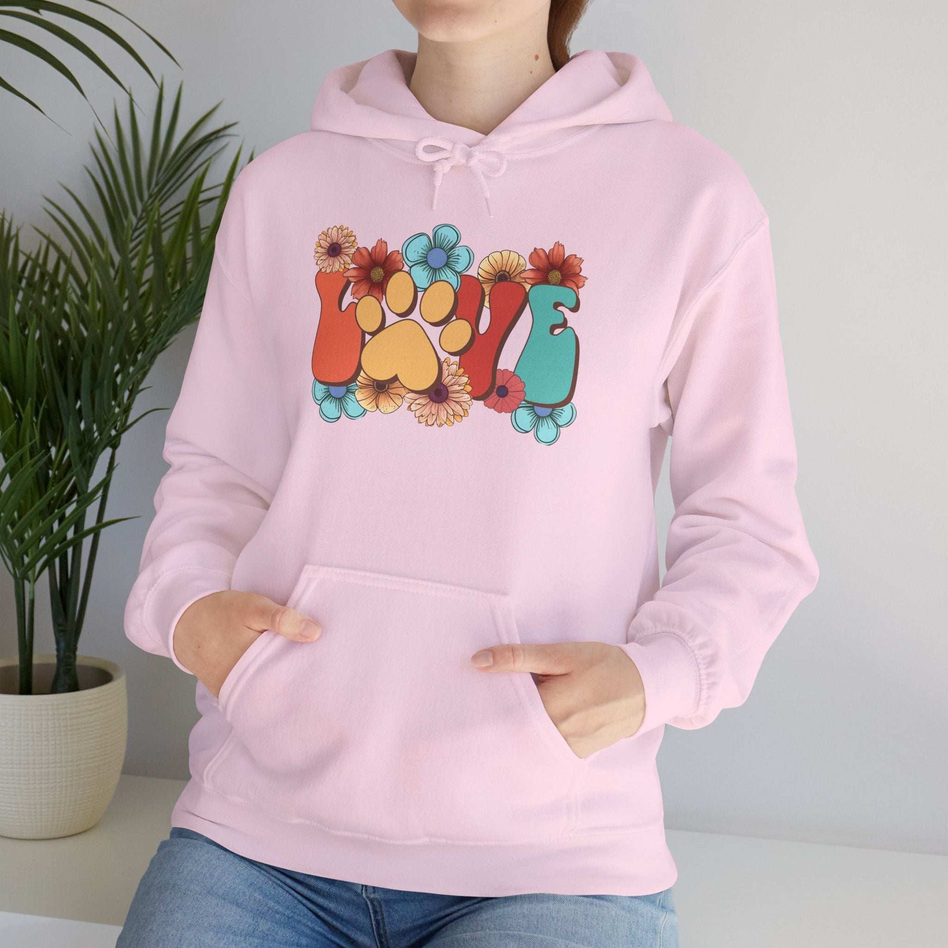 Colorful Floral Paw Print Hooded Sweatshirt - Animal Lover Hoodie - Purrfect Pet Haven