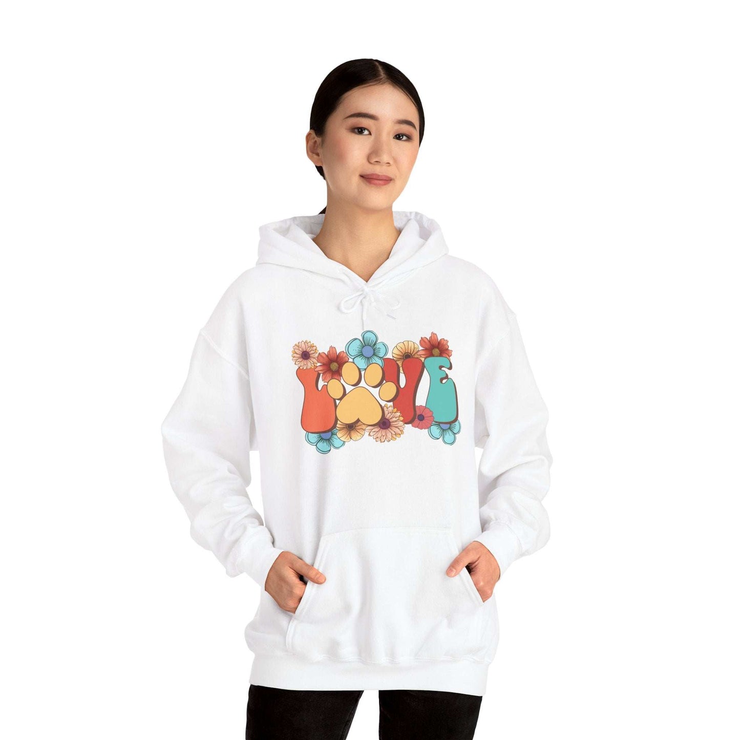 Colorful Floral Paw Print Hooded Sweatshirt - Animal Lover Hoodie - Purrfect Pet Haven
