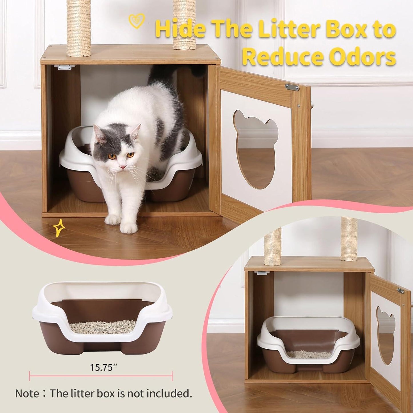 Wefulfil Cat Tree And Tower with hidden litter box enclosure to reduce odors and keep area tidy