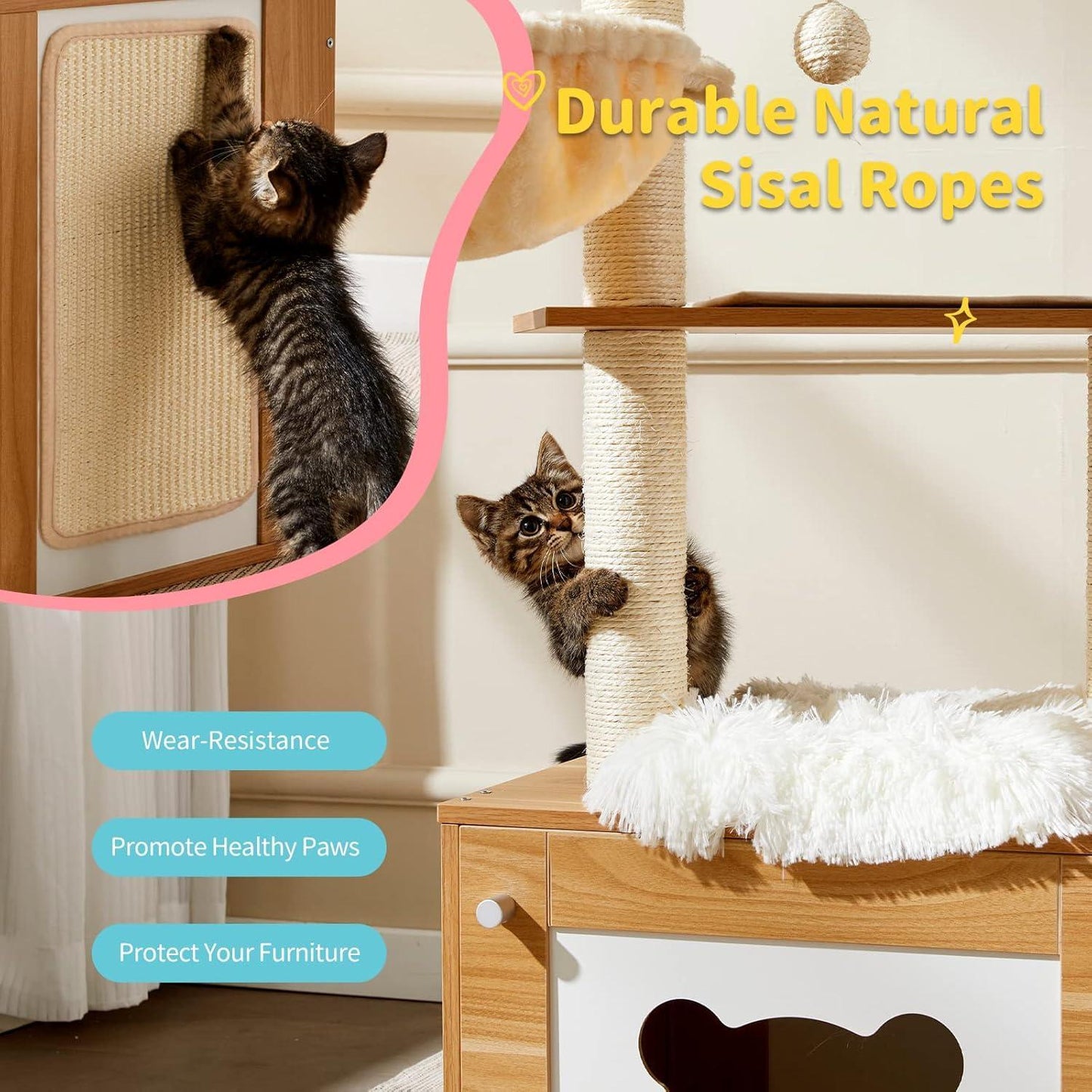 Wefulfil Cat Tree And Tower with durable natural sisal ropes for scratching and promoting healthy paws
