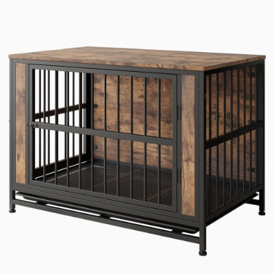 Wefulfil wooden dog crate with metal bars and rustic finish for durable pet housing