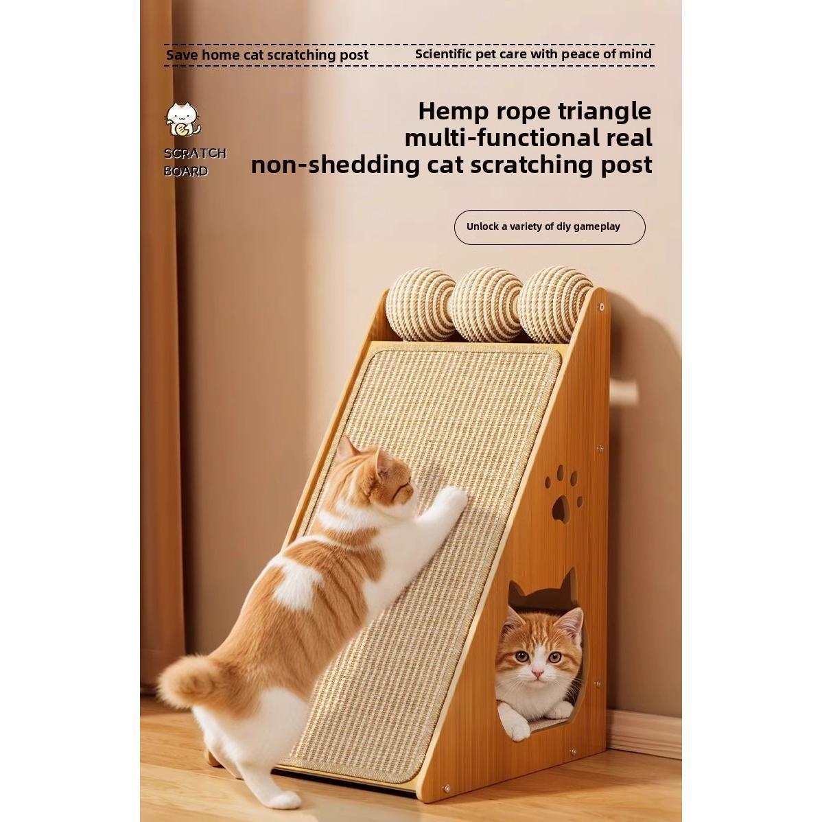 Wefulfil Scratching Board Tower with hemp rope triangle and cat hideout for multi-functional pet care