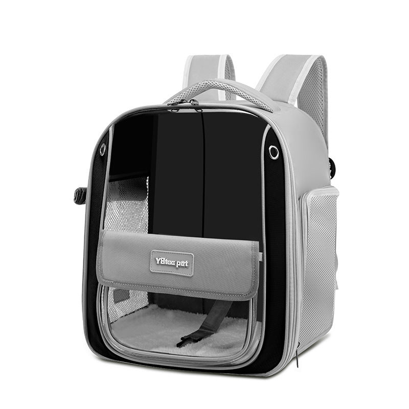 Dropshipman large cat carrier backpack in gray with clear front window mesh sides padded straps and interior leash