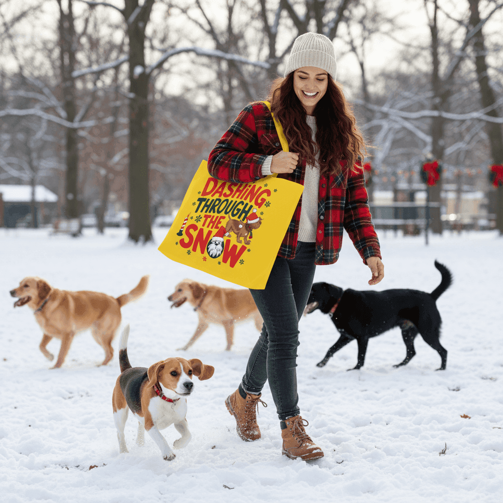 Dashing Through the Snow Holiday Tote for Dog Lovers - Canvas - Purrfect Pet Haven