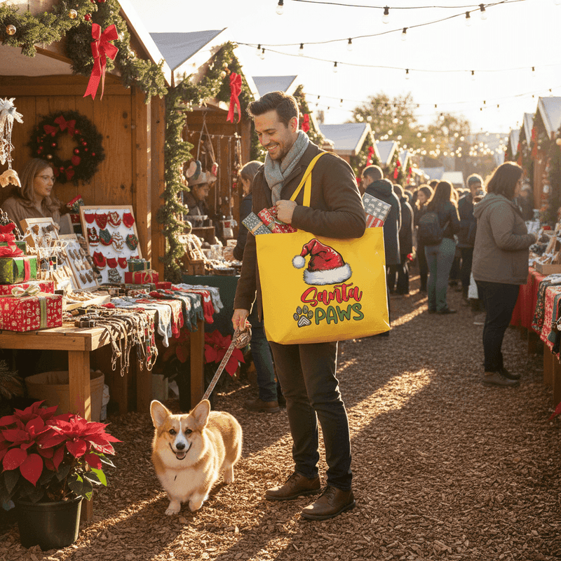 Santa Paws Holiday Tote with Santa Hat for Dog Lovers - Purrfect Pet Haven