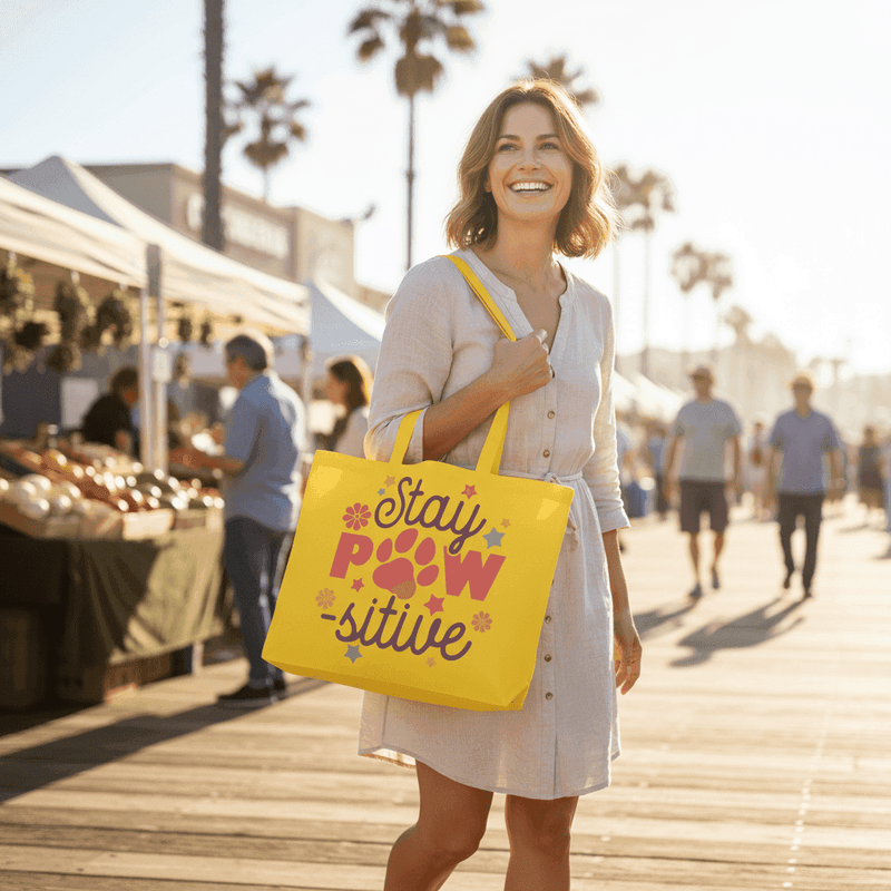 Stay Pawsitive Tote Bag with Paw Prints for Pet Lovers - Purrfect Pet Haven