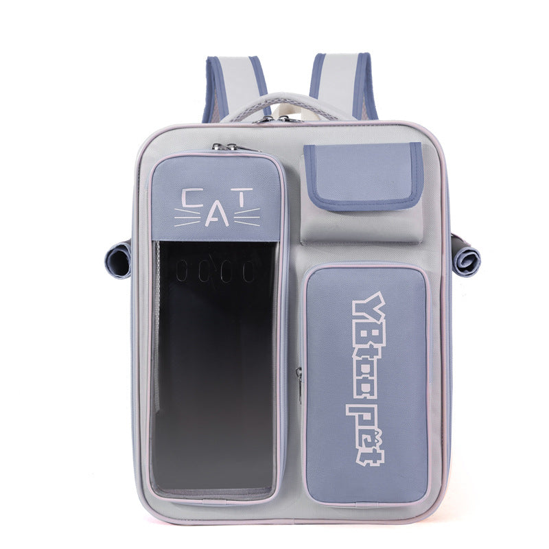 Dropshipman light gray lavender cat backpack carrier with clear front window multiple pockets and shoulder straps