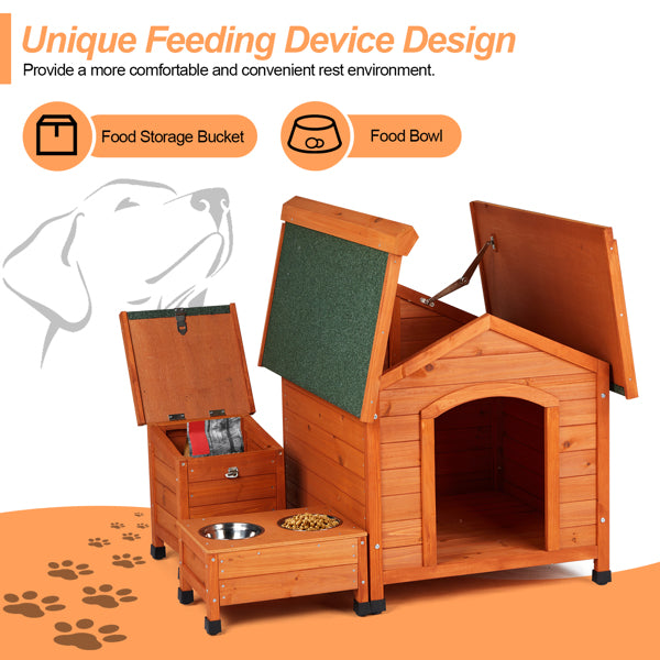 Wooden Cat & Dog House - Fir with Food Bowl & Storage