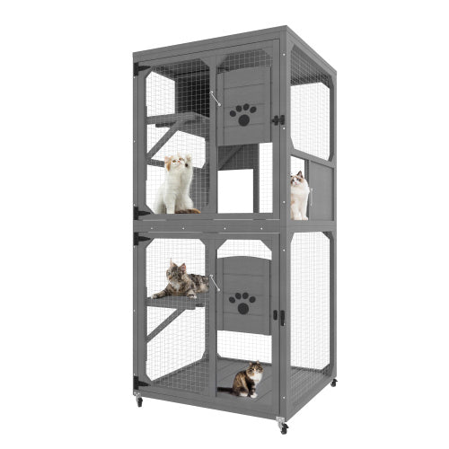 Catio Outdoor Cat Enclosure - 4 Tier Window Access with Wheels