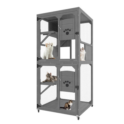 Catio Outdoor Cat Enclosure - 4 Tier Window Access with Wheels