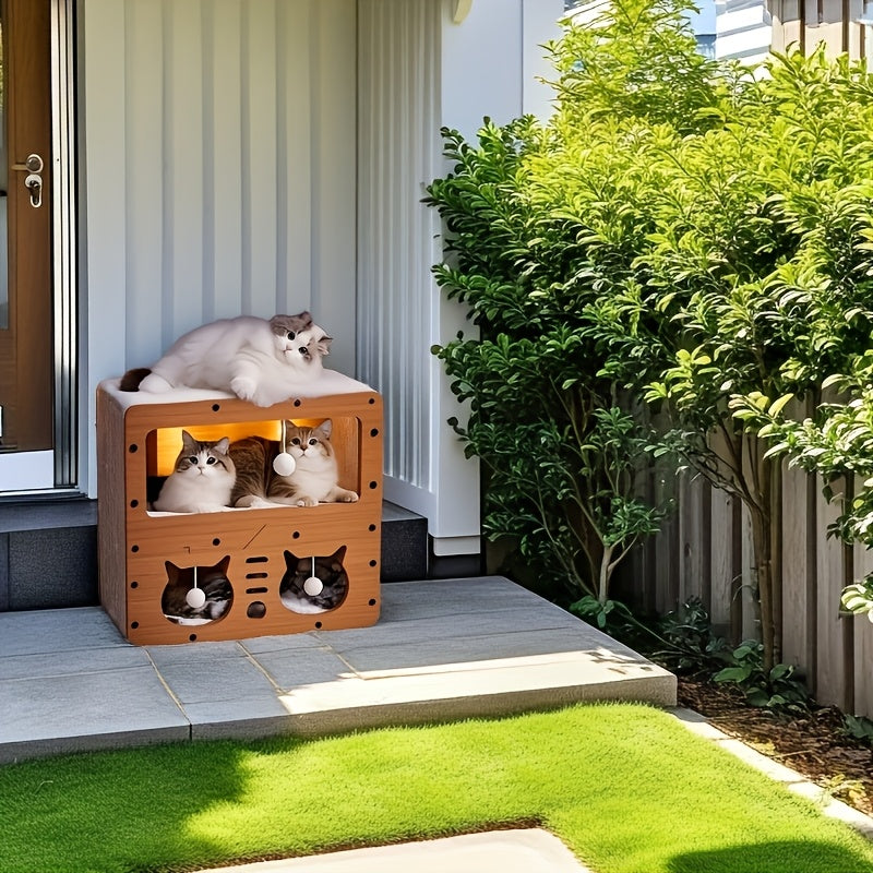 Timber Haven House - Wooden Cat Hideaway