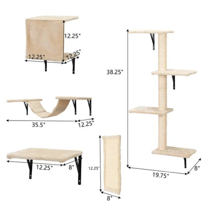 5 Pcs Wall Mounted Cat Climber Set  Floating Cat Shelves And Perches  Cat Activity Tree With Scratching Posts  Modern Cat Furniture