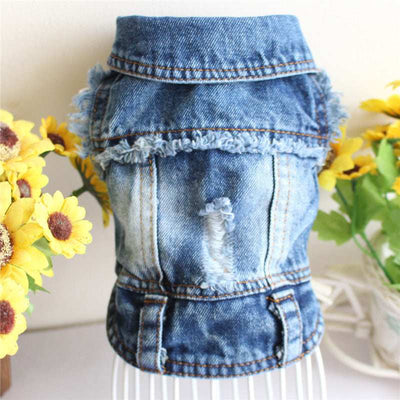 Ripped Fringe Denim Jacket - Full Size Pet Clothes