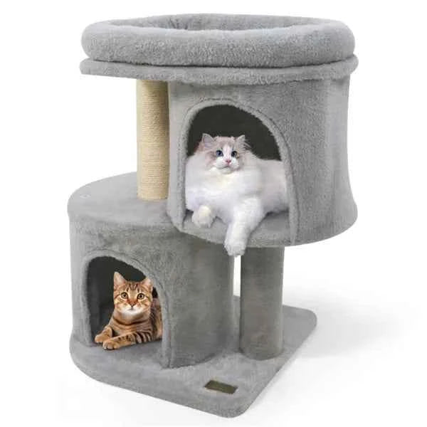26" Compact Cat Tree With 2 Condos & Sisal Scratching Posts, Anti-Tip Cat Tower For Small Spaces